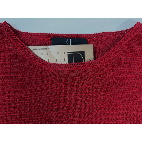 Carole Little Red Open Knit Sweater M Lace Hem Lightweight Semi Sheer NWT - Picture 3 of 11